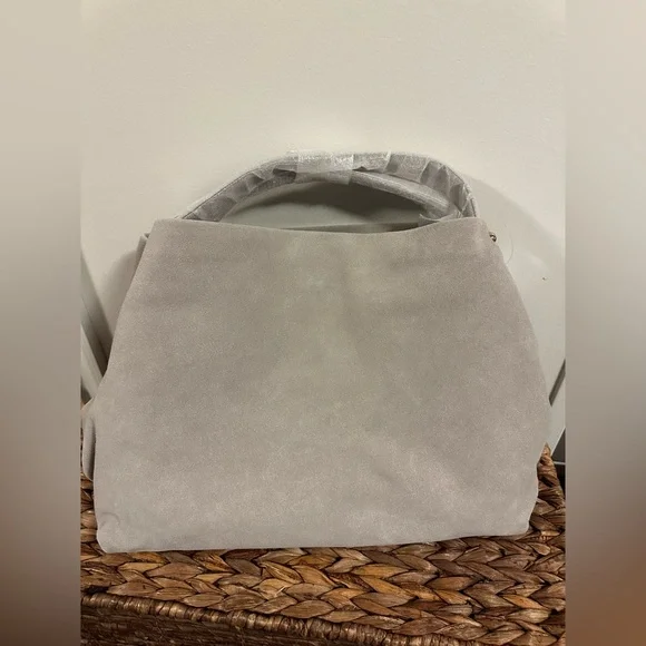 NWT Kate Spade Stardust Suede Willa satchel hobo bag. Light grey suede. - Picture 7 of 9